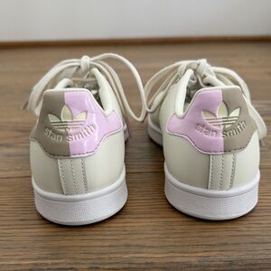 Adidas Women’s Stan Smith Sneakers in Cream w/ Pastel Purple & Taupe Heel Tabs